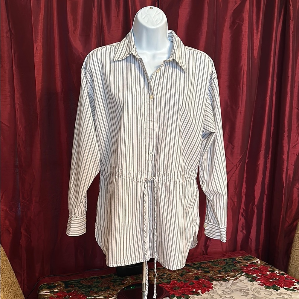 LOFT White and Blue Casual Button Down Shirt